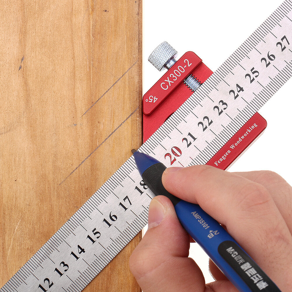 Adjustable 45/90 Degree Line Scribe Ruler - 300mm Stainless Steel & Aluminum Marking Tool for Woodworking
