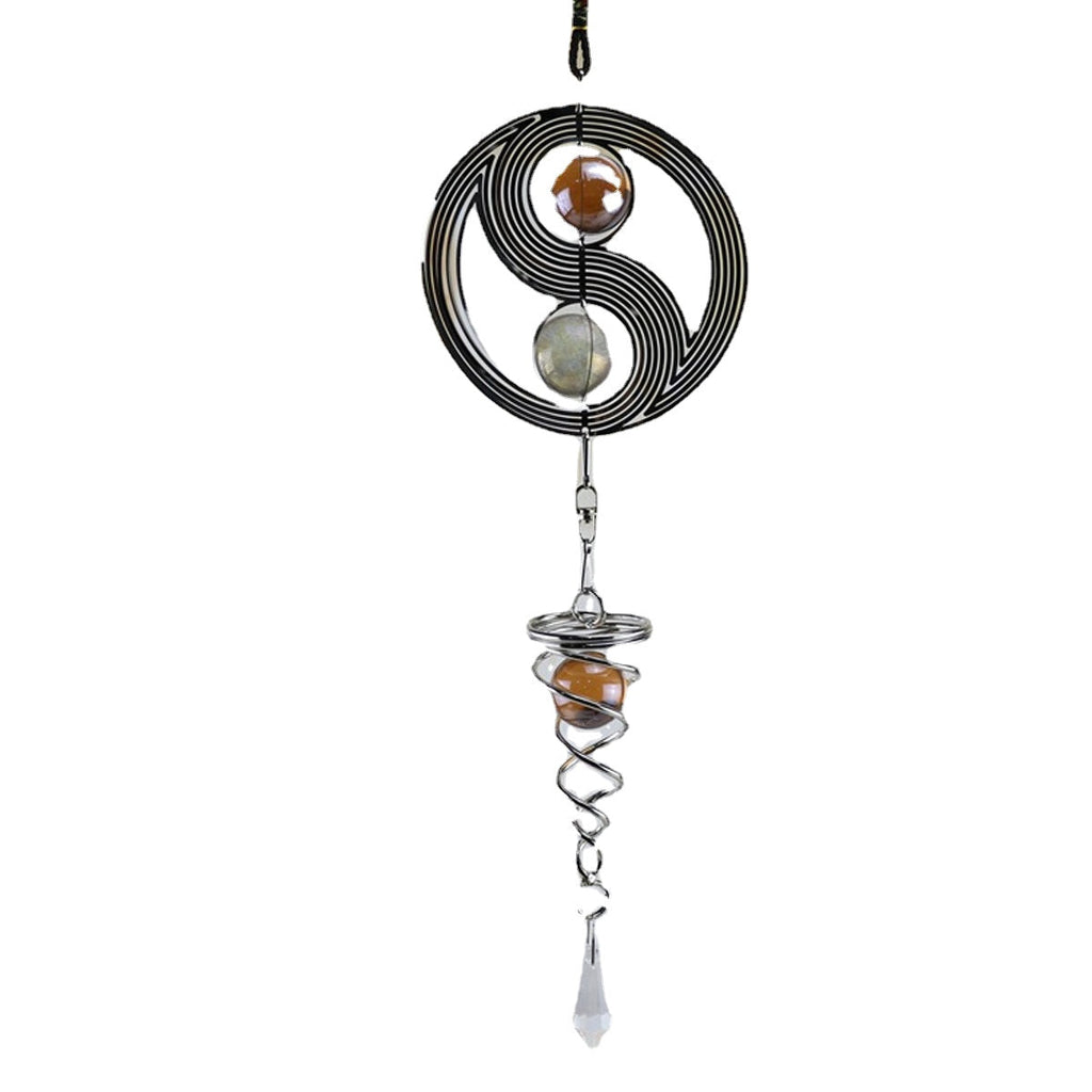 Metal Hanging Garden Wind Spinner Round Crystal Ball Bell Garden Home Ornament