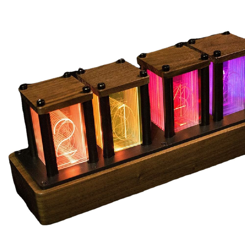 LED RGB Pseudo Glow Tube Digital Clock Nordic Style Desktop Assembly Walnut Decoration