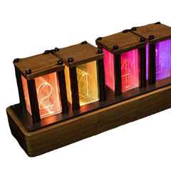 LED RGB Pseudo Glow Tube Digital Clock Nordic Style Desktop Assembly Walnut Decoration