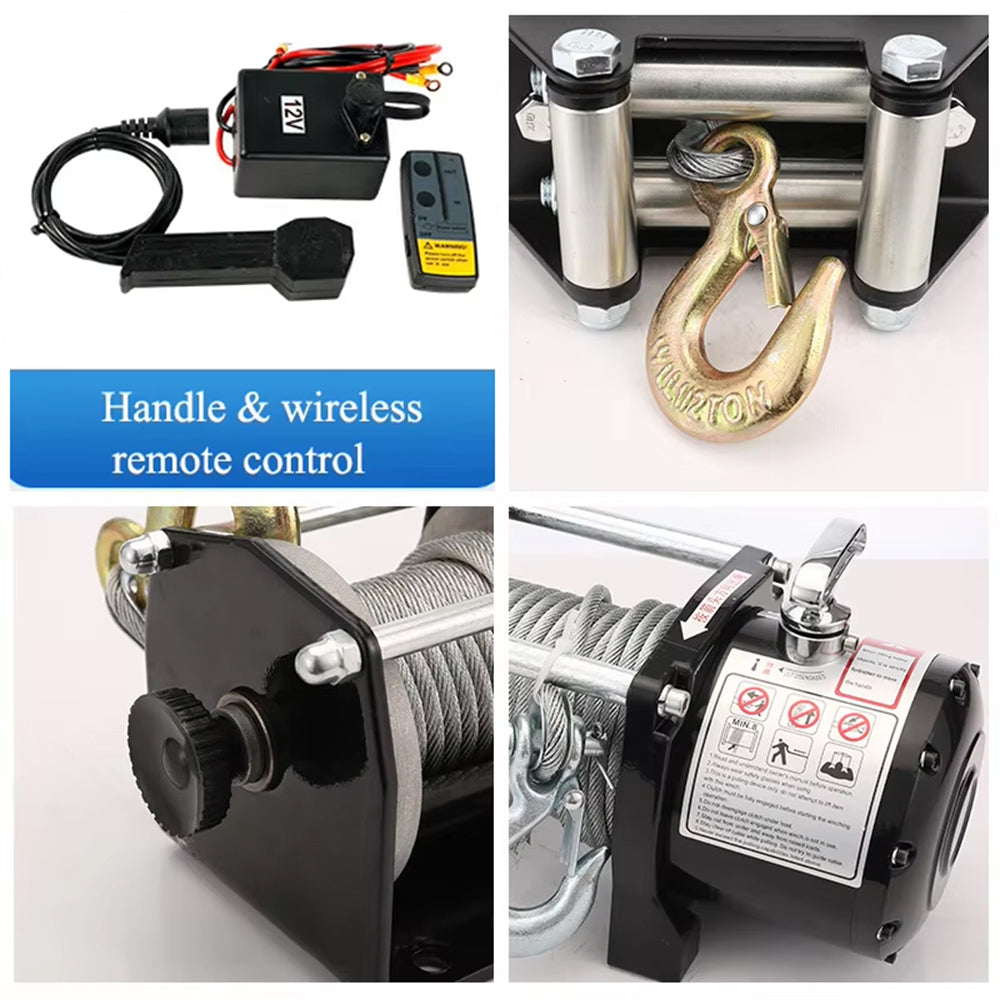 Electric Winch 4500LBS 12V Motorized Steel Cable Wireless Remote Offroad Recovery Heavy Duty Puller Snow Mud Towing Self Recovery