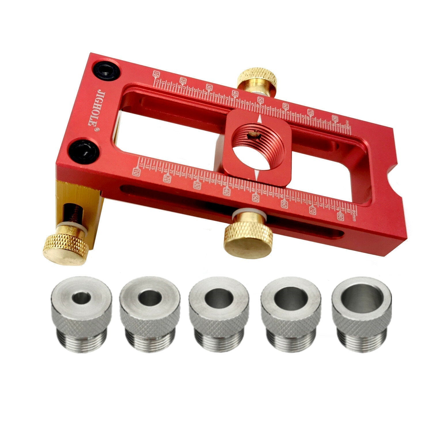 Aluminum Alloy 2-in-1 Screw Jig Adjustable Pocket Hole Drill Guide for Woodworking - 4/5 Drill Sleeves Included