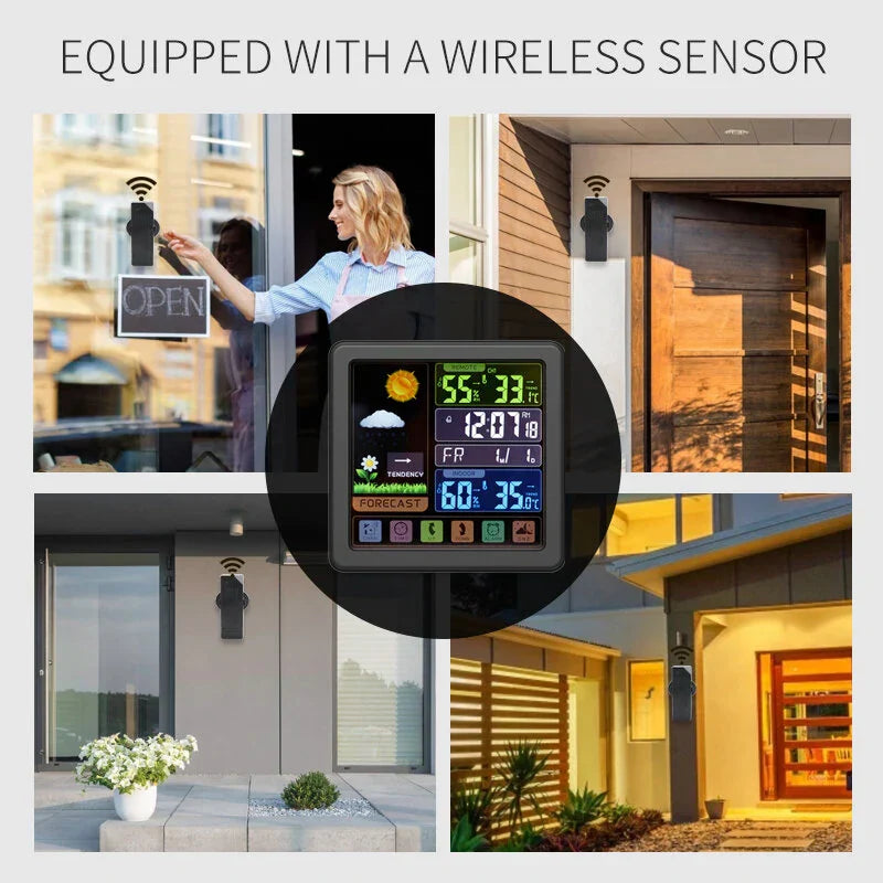 Wireless Touch Screen Weather Station Clock – Indoor/Outdoor Temp/Humidity, Atomic Time, Forecast, USB Charger, Snooze