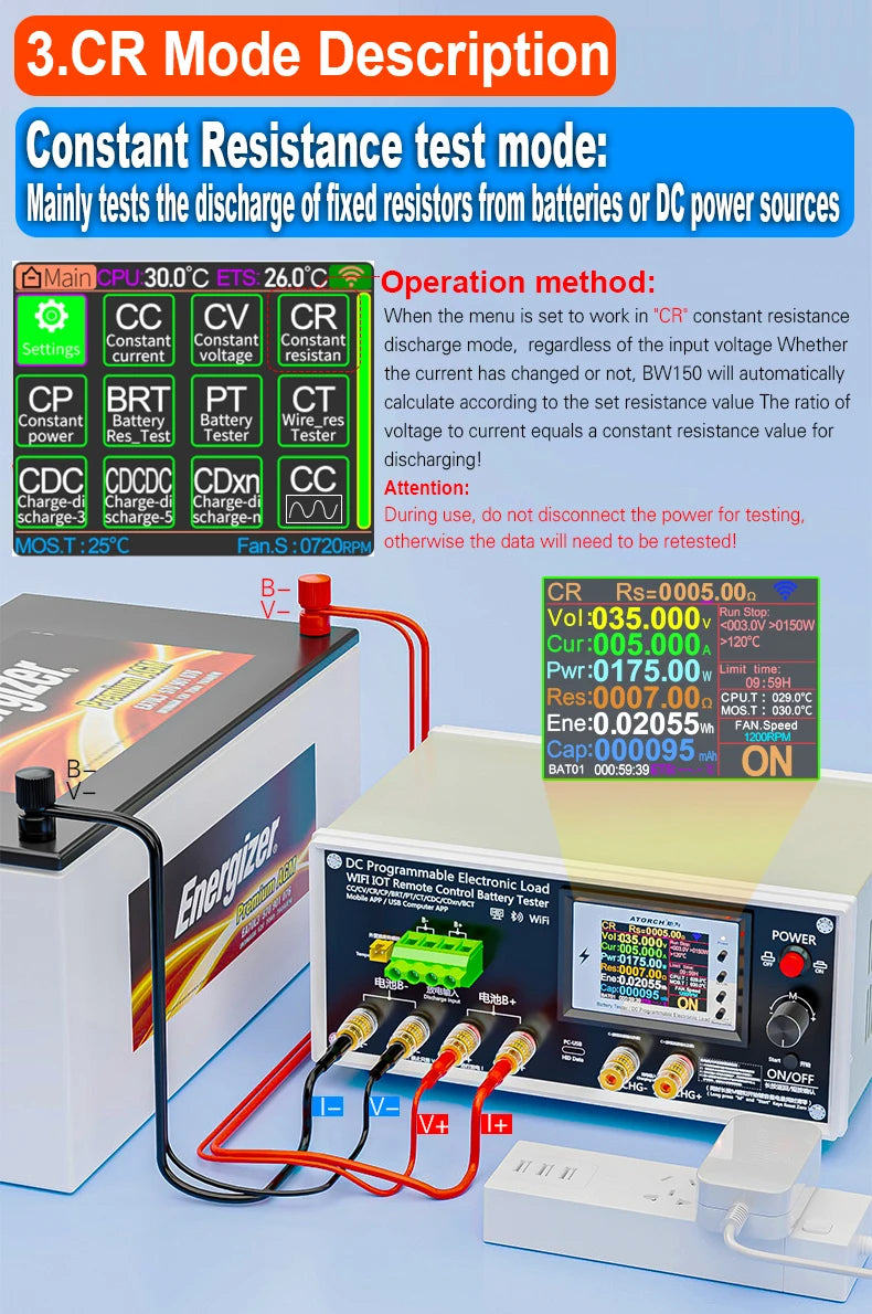 Electronic Load Tester 150/300/450/600W WiFi Tuya 0-200V 50A Battery Capacity Monitor Programmable Discharge Tool IPS Display High Precision Bluetooth Connection