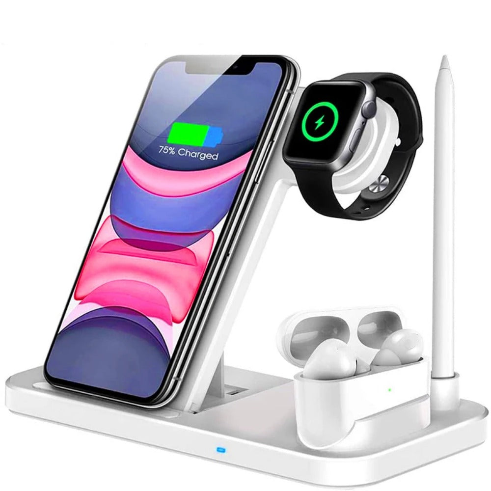 4-in-1 Wireless Charger with USB Cable, 15W Fast Charging for iPhone, Samsung, AirPods, Apple Watch - Anti-Slip Design