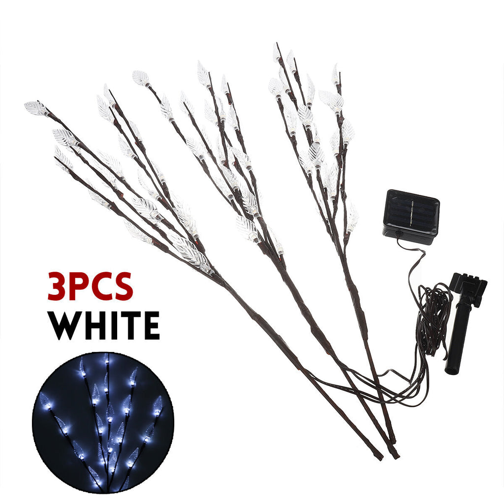 3Pcs Solar Leaf Branch Tree 60 LED Lights Twig Garden Yard Lawn Walkway Christmas Decorations