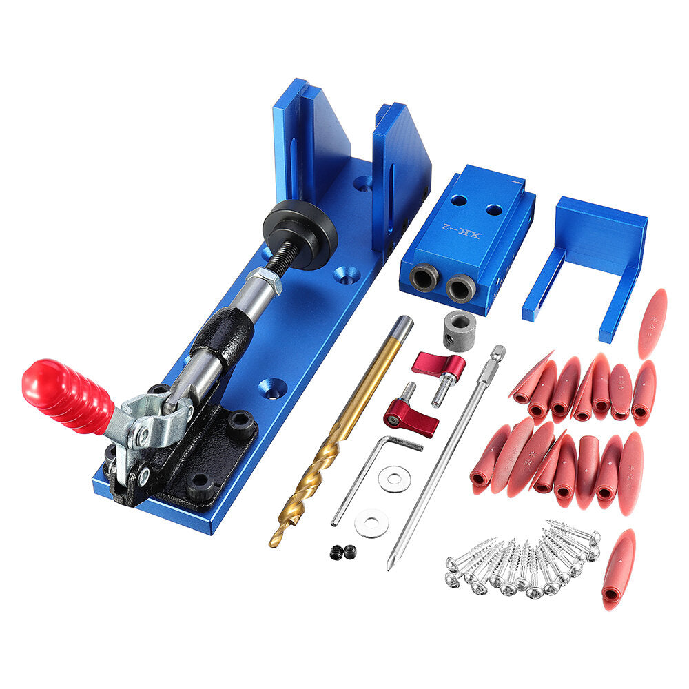 Aluminum Alloy Pocket Hole Jig System Woodworking Drill Guide with Toggle Clamp 9.5mm Step Drill Bits