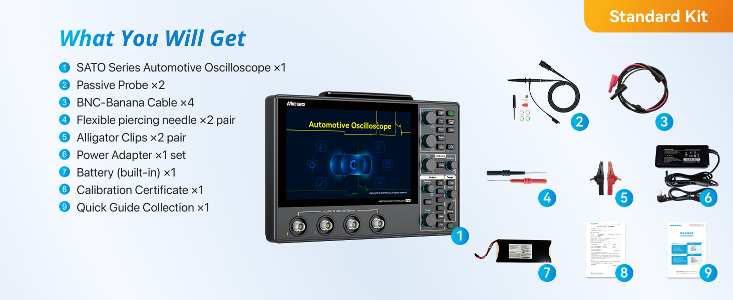 Automotive Digital Oscilloscope, 100MHz, 4 Channels, 1GSa/s, 12-Bit Resolution, 110Mpts Memory & 8-Inch Touchscreen
