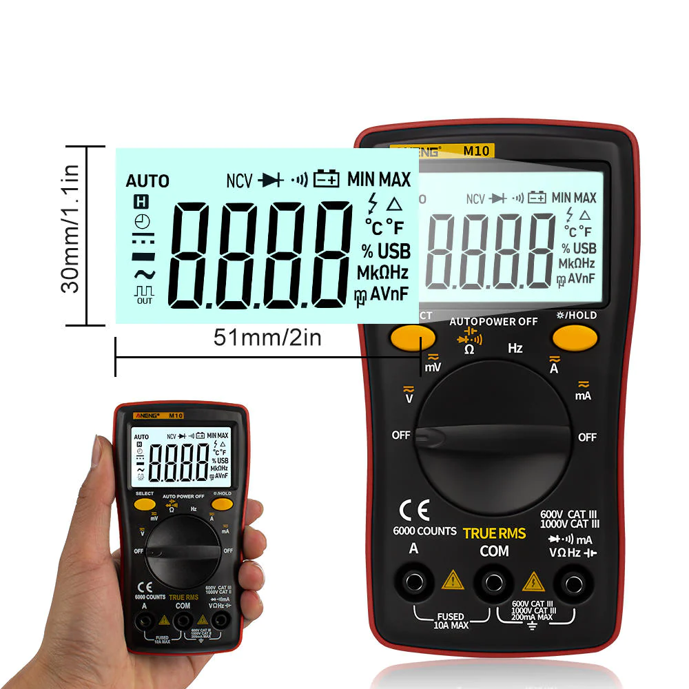 6000 Counts Digital Multimeter AC/DC Ammeter Voltmeter Ohm Meter Tester Capacitor Buzzer Multimetro Test