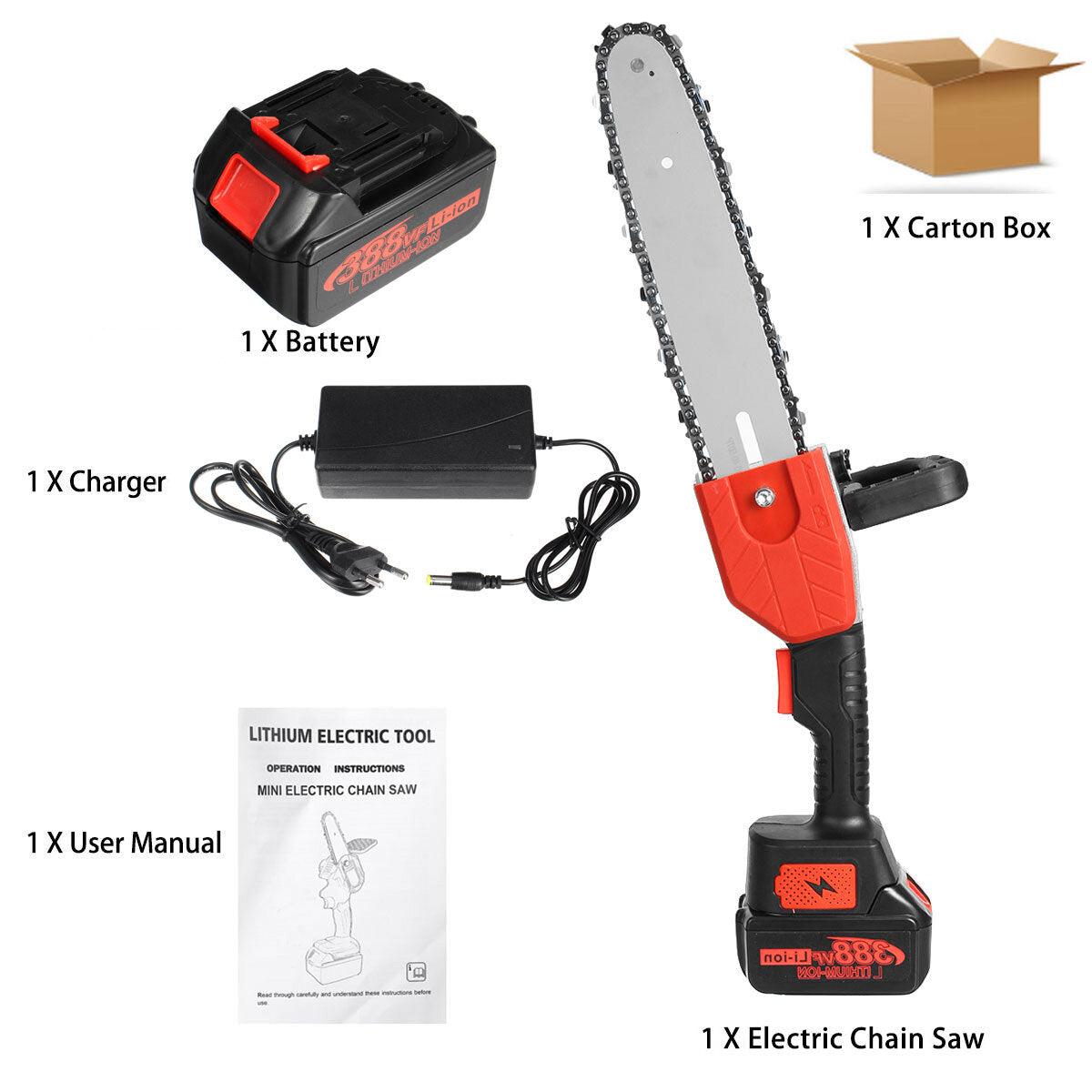 10 Inch Cordless Electric Chain Saw One-Hand Saw Woodworking Wood Cutter