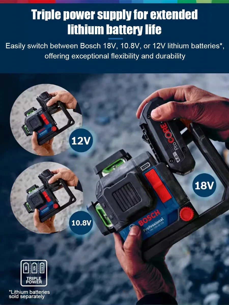 Bosch GLL 18V-120-33CG Green Laser Level, 3x360°, Bluetooth App Control, Fine Adjustment & Triple Power Modes