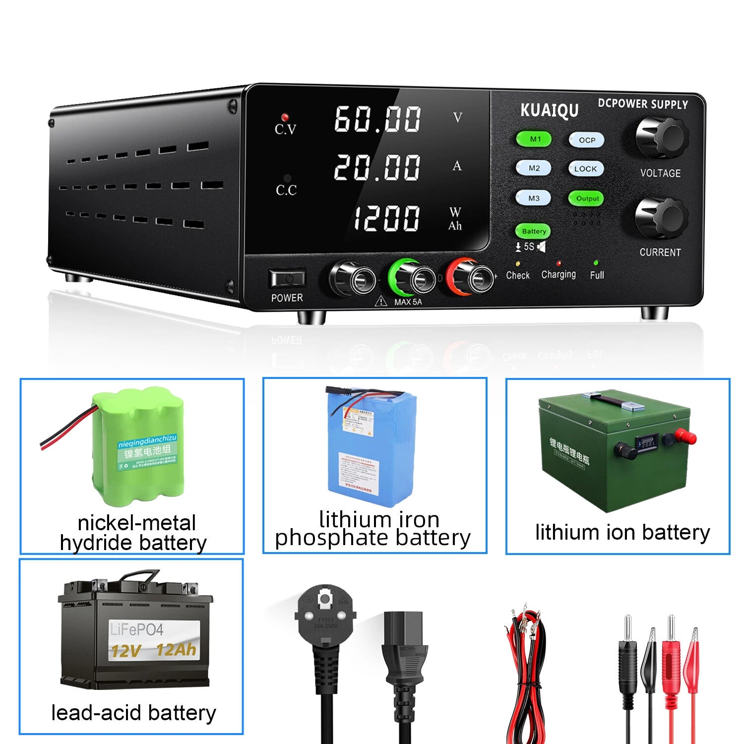 R-SPS3020C Adjustable DC Bench Power Supply & Battery Charger, 0-60V/0-30A Options, 450W/600W/900W/1200W & OCP Protection