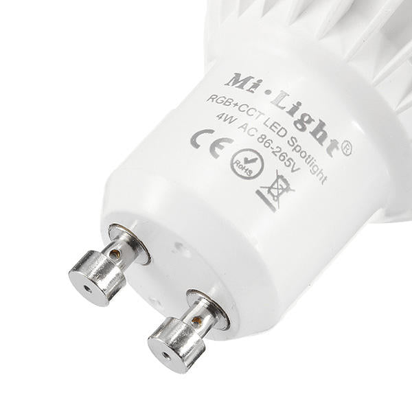 Dimmable GU10 4W Mi Light 2.4G Wireless RGBCCT LED Spot Lightt Lamp Bulb AC86-265V