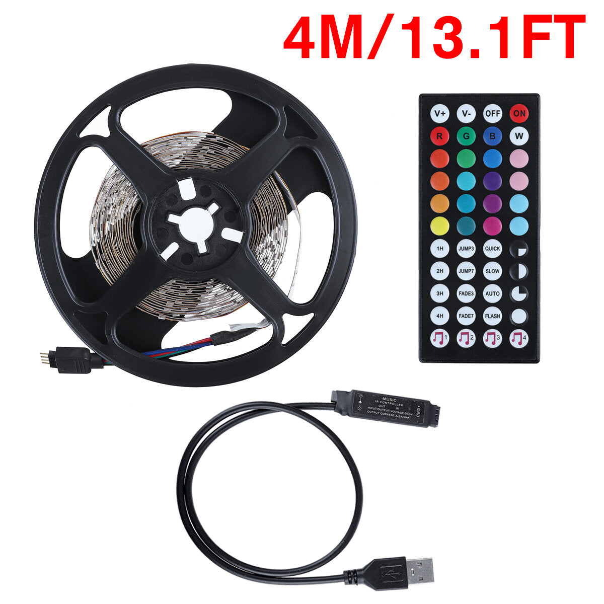 1/2/3/4/5m 5V 3528 RGB USB LED Strip Light Music Sync with 44 Key IR Remote Control Christmas Decorations Lights