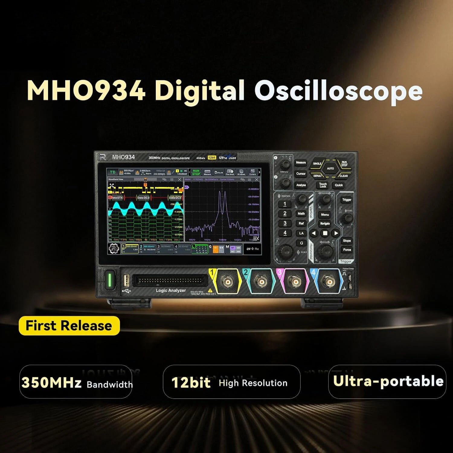 High Precision Digital Oscilloscope 4 Channels 800MHz Bandwidth 12-Bit Resolution 4GS Sampling Rate Touchscreen USB HDM Signal Analysis