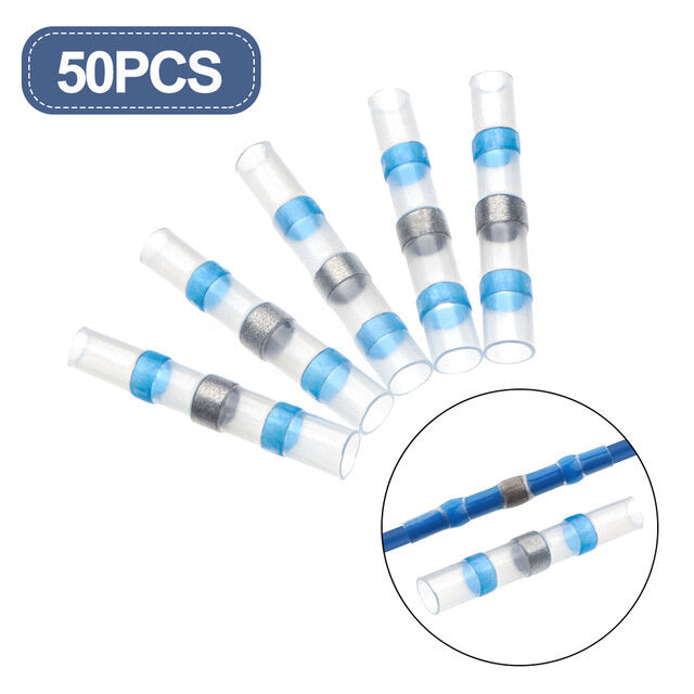 50PCS Solder Seal Wire Connectors Waterproof Heat Shrink Butt Connectors Electrical Wire Terminals Insulated Butt Splices