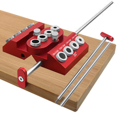 V-Drill Guide: Versatile Aluminum Drill Guide for 30°, 45°, 90° Angles, 4 Hole Sizes, Customizable Center, Extension Bar