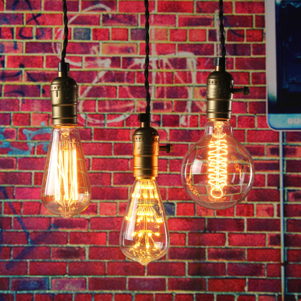 E26/E27 Solid Industrial Triple Lamp Sockets Vintage Edison Hanging Pendant Lamp Holder