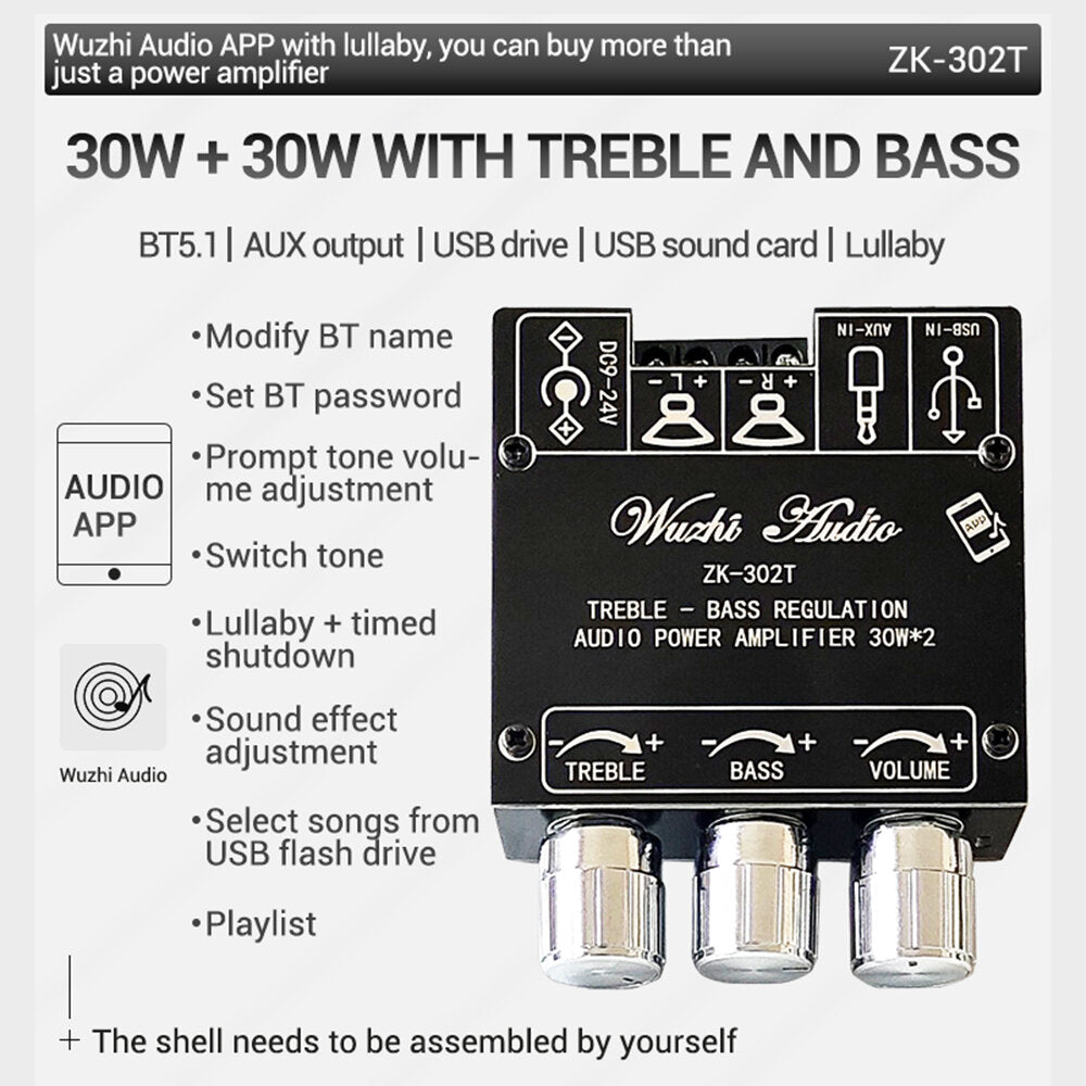 Bluetooth Digital Power Amplifier Board Module 2.0 Stereo Dual Channel 30W+30W with High and Low Tone