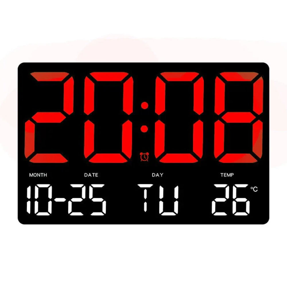 Large Digital Wall Clock with LED Display, Adjustable Brightness, Indoor Temperature, Date, Week, 12/24H for Home, Office, Classroom