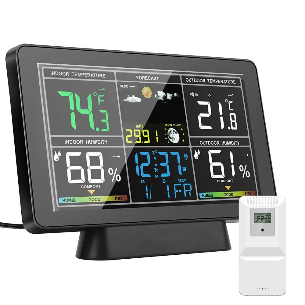 Weather Station Alarm Clock Wireless Indoor Outdoor Thermometer with Atomic Clock / Forecast Station / Air Pressure / Moon Phase