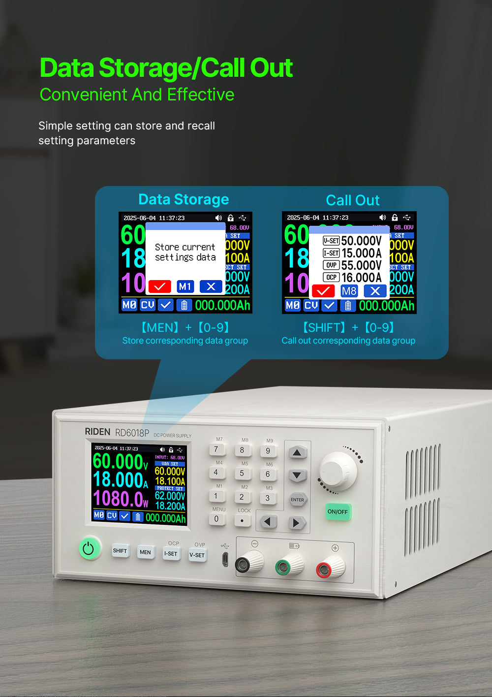 1080W Completed Set 60V 18A AC to DC Digital Adjustable Lab Bench Power Supply for Repair CNC Adjustable DC Regulated Power Supply