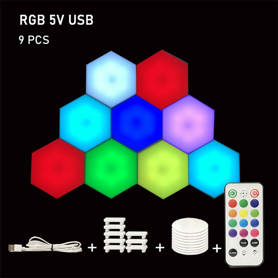 RGB LED Lamp Hexagon Light Touch Sensor RGBW LED Honeycomb Light Colorful Night Light USB with Remote
