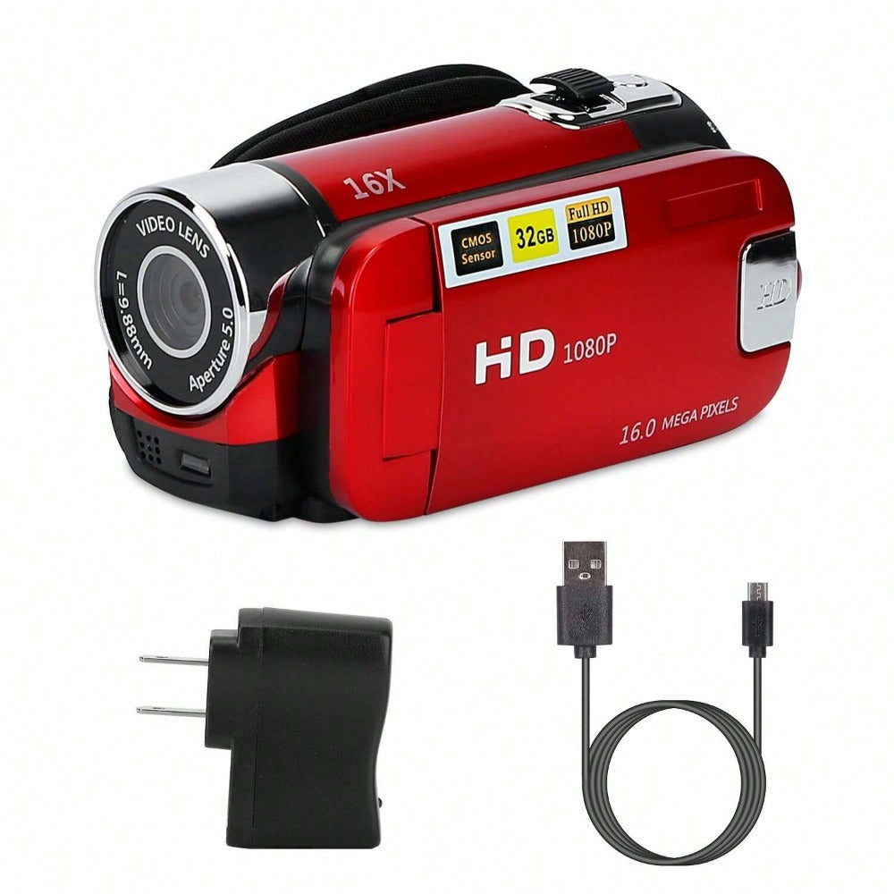 1080P Digital Video Camera with 16X Zoom, 2.7" LCD, Portable Design, Voice Recording, Supports 32GB SD Card