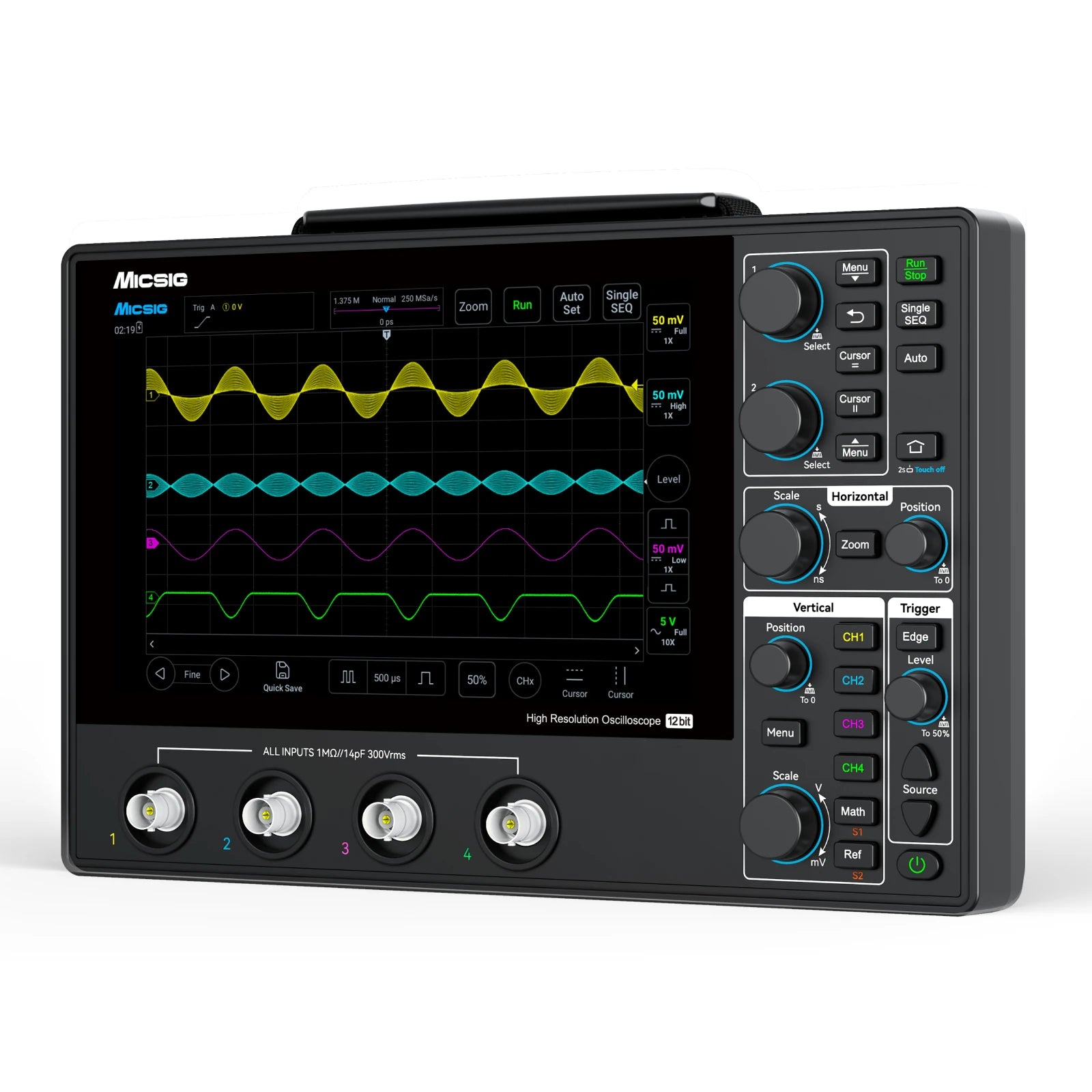 100MHz Tablet Oscilloscope, 4 Channels, 12-Bit Resolution, 1GSa/s, 110Mpts Memory & 8-Inch Touchscreen