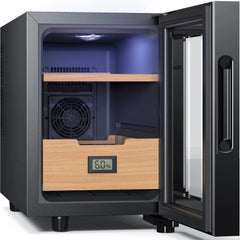 16L Cooler Humidor, Electronic Cooler Humidor with Spanish Cedar Wood Shelves Upgraded Version with Digital Hygrometer Displays, 100 Capacity