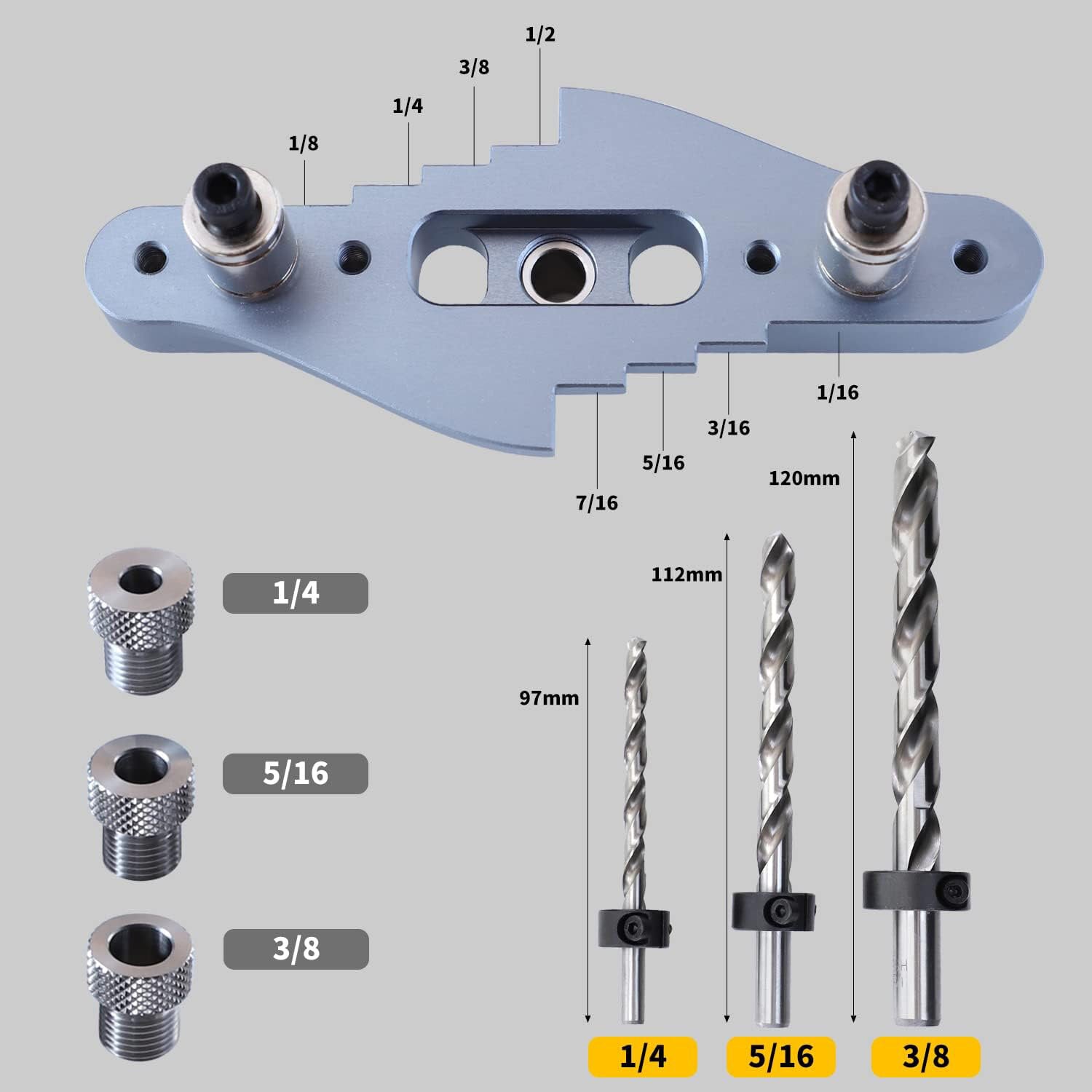 Premium Aluminum Dowel Jig Kit - Self-Centering, Precision Drill Guides, Versatile for Woodworking & DIY Projects