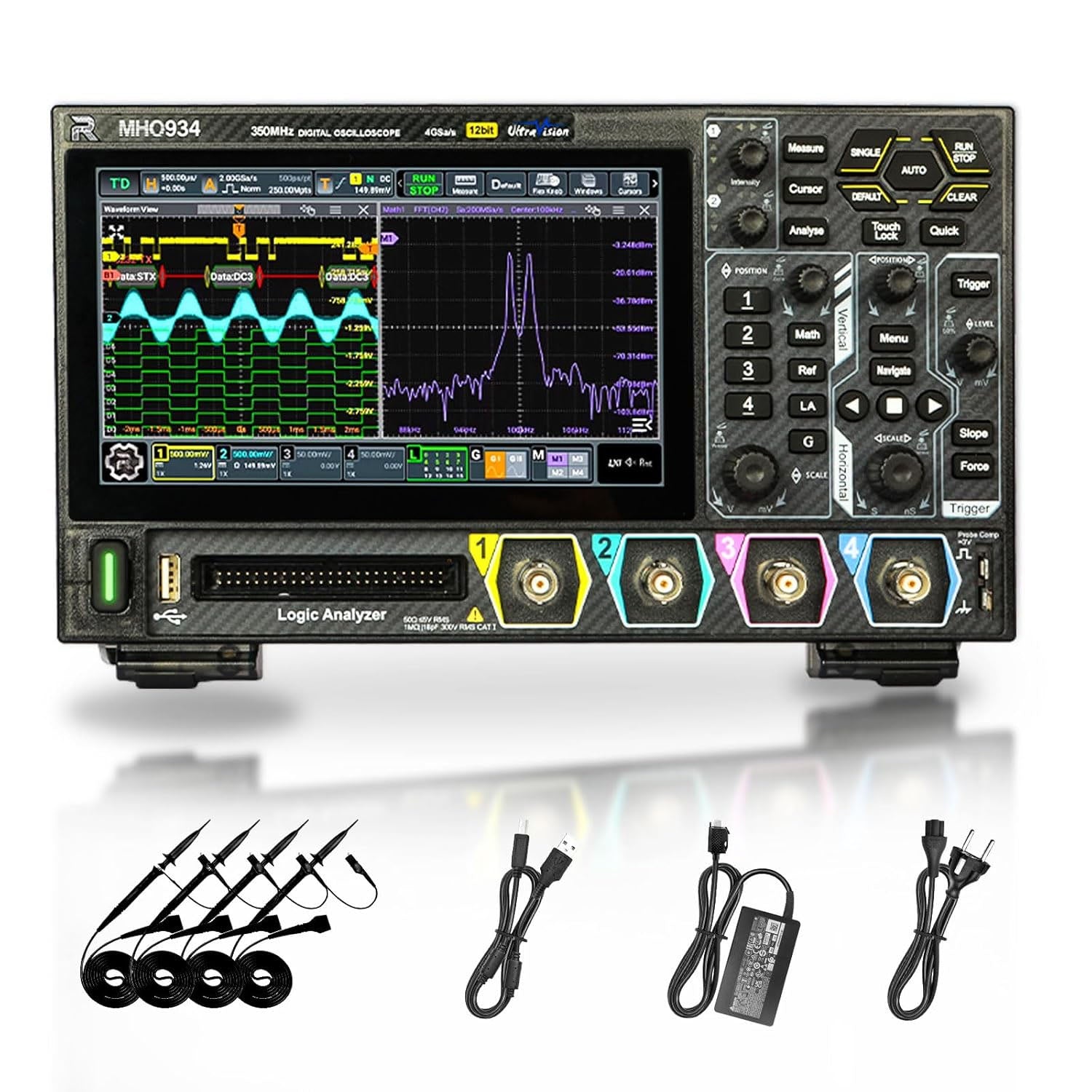 High Precision Digital Oscilloscope 4 Channels 800MHz Bandwidth 12-Bit Resolution 4GS Sampling Rate Touchscreen USB HDM Signal Analysis