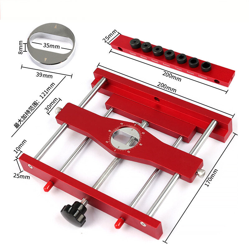 2-in-1 Mortise Tenon Jig Locator - Precision Doweling Tool for DIY Woodworking, Adjustable, Compact, Includes 7 Guide Bushings