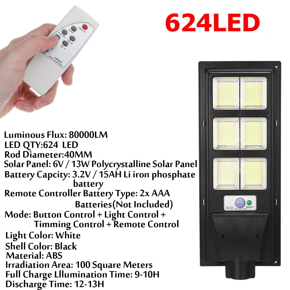 208/416/624/832LED Solar Powered Wall Street Light PIR Motion Sensor Dimmable Lamp + Remote Control