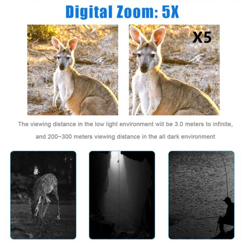 5X Zoom Infrared Night Vision Binoculars, 1080P HD, Dual Use, 7-Level IR Light, IP54 Waterproof, 300M Range for Outdoor Hunting