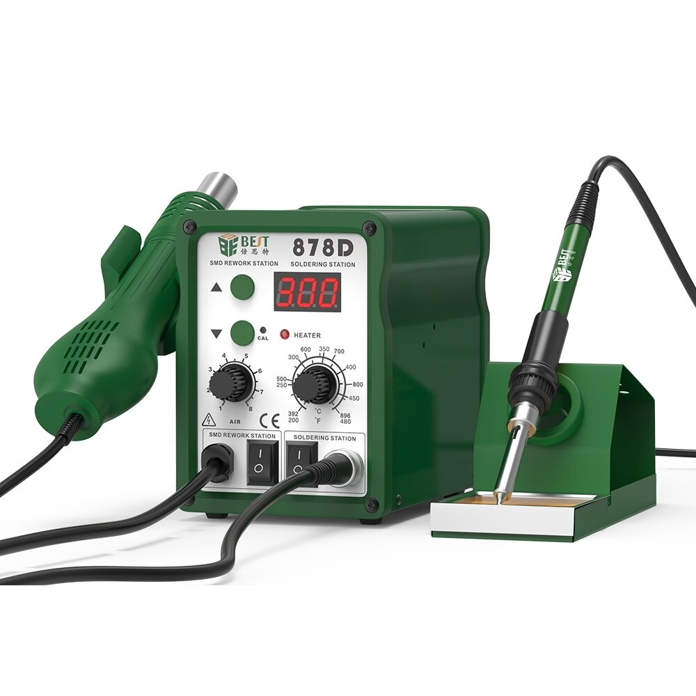 2 in 1 110V/220V Digital Display Lead-free Hot Air Gun Soldering Rework Station with 3 Nozzles