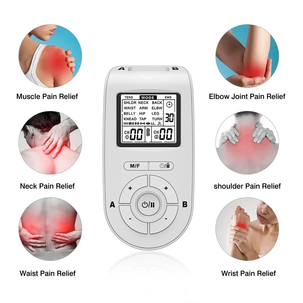 Portable TENS Muscle Stimulator - 24 Modes, Dual Output, USB Rechargeable Physiotherapy Device for Body Relief