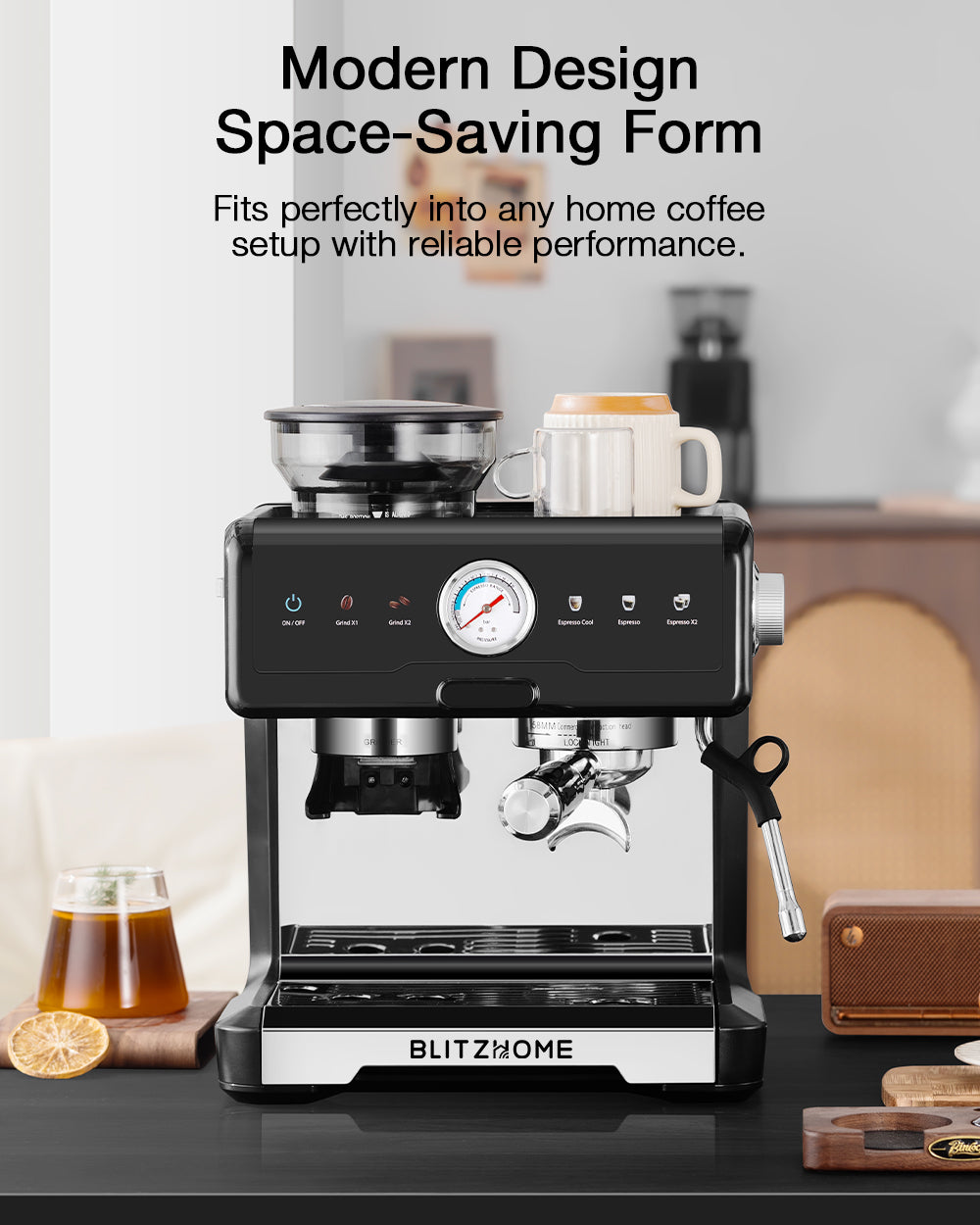 20-Bar 2200W Espresso Machine, Conical Burr Grinder, Dual Boiler & Pump, PID/NTC, Hot & Cold Brew, 58mm Portafilter & Steam Wand