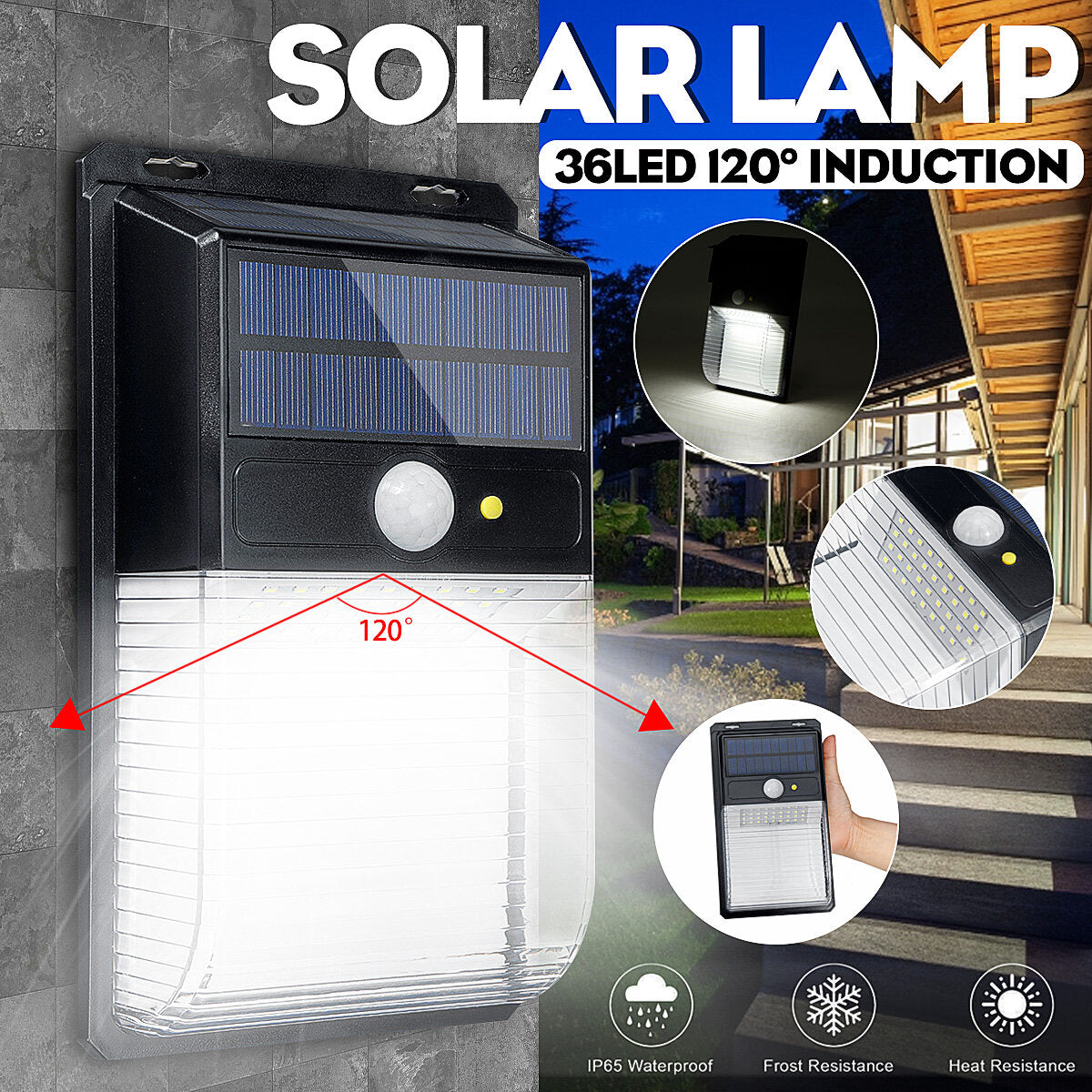 36 LED Solar Wall Light 30S Induction Range 120