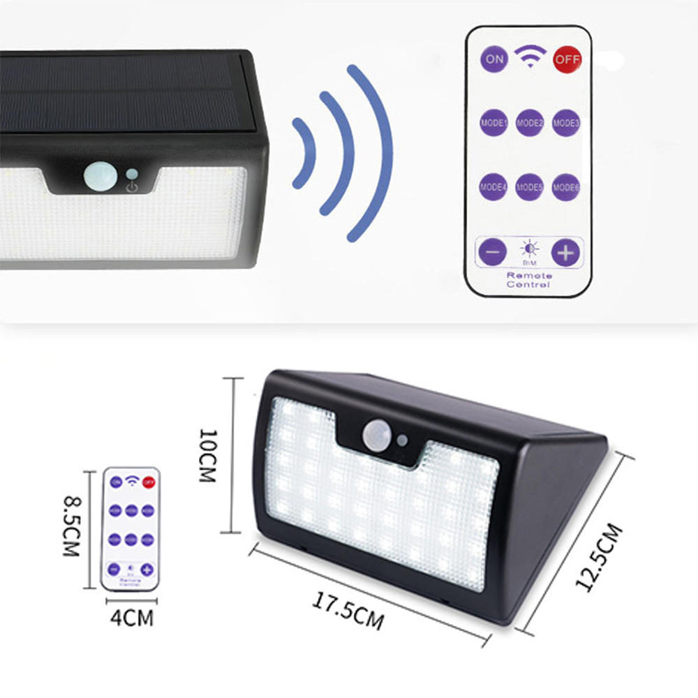 6W Solar Powered 40 LED 6 Modes PIR Motion Sensor Remote Control Dimmable Wall Light Waterproof