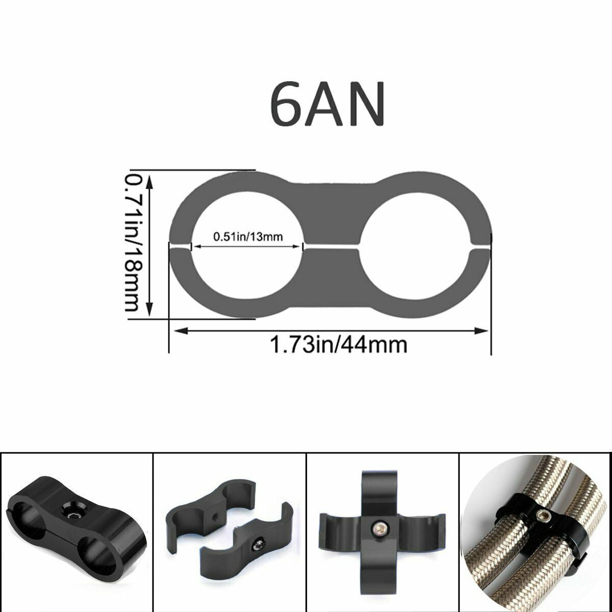 Braided 3/8 Fuel Line 6AN Oil/Gas/Fuel Hose End Fitting Hose Separator Clamp Kit