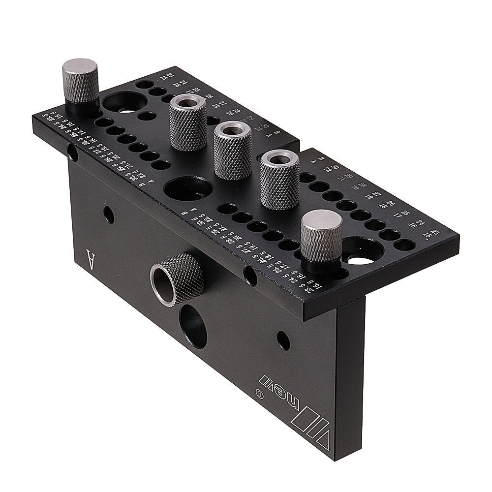 3 in 1 Woodworking Hole Punch Guide Dowel Jig for 15-30.5mm Thickness - Aluminum Alloy, Ergonomic Design, Silver/Black