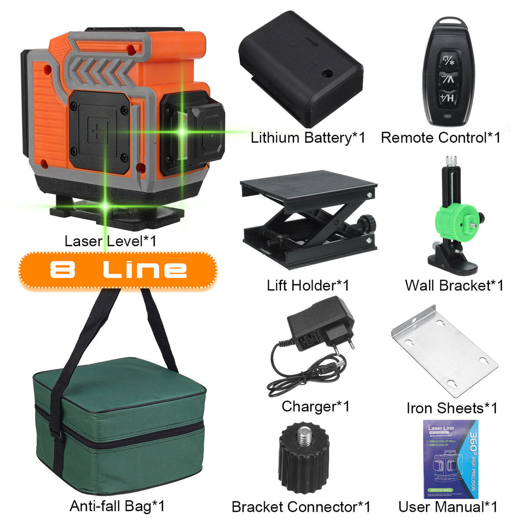 16/12/8 Line 4D Green Laser Level Meter 360 Horizontal And Vertical Cross Self-Leveling Measurement Super Laser Beam
