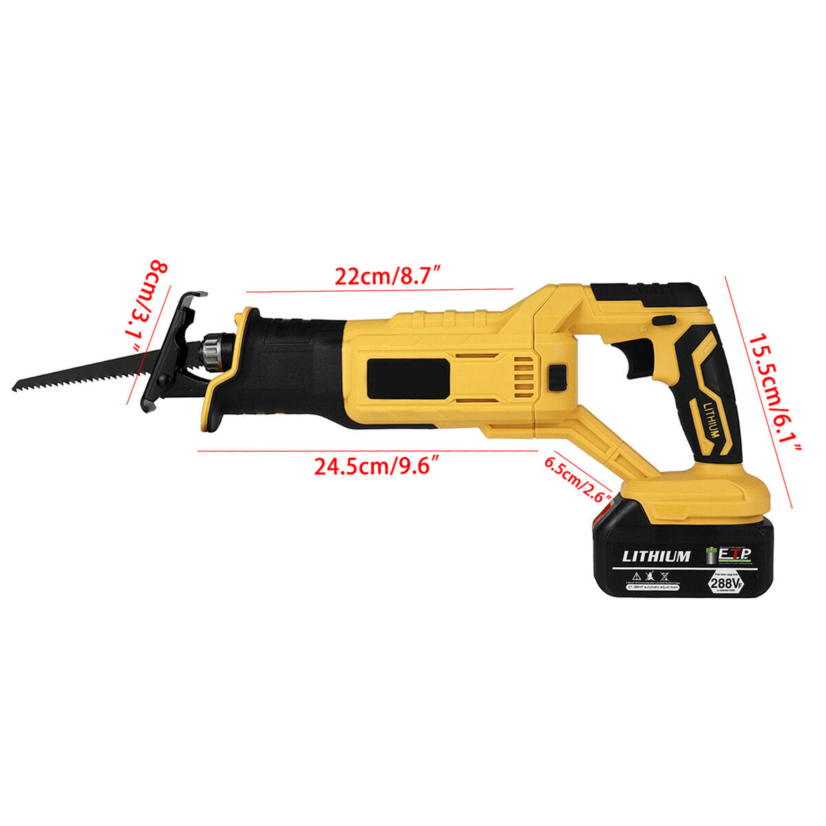 Cordless Electric Reciprocating Saw Variable Speed Metal Wood Cutting Tool W/ None/1/2pcs Battery & 4 Blades