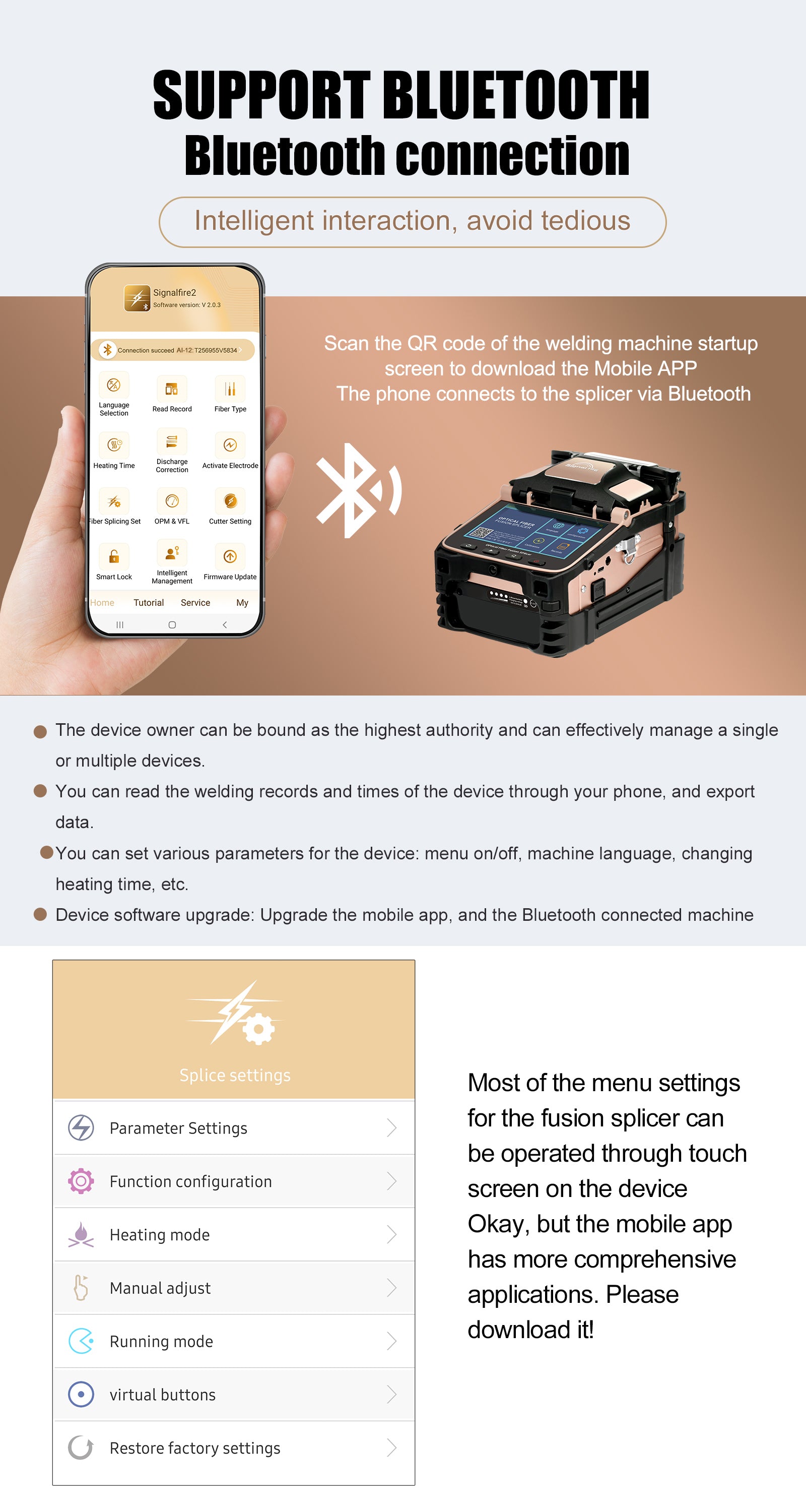 Optical Fiber Fusion Splicer 6 Motors Core Cladding Alignment 5 Inch Touchscreen 7800mAh Battery Bluetooth 4.2 Optical Power Meter VFL