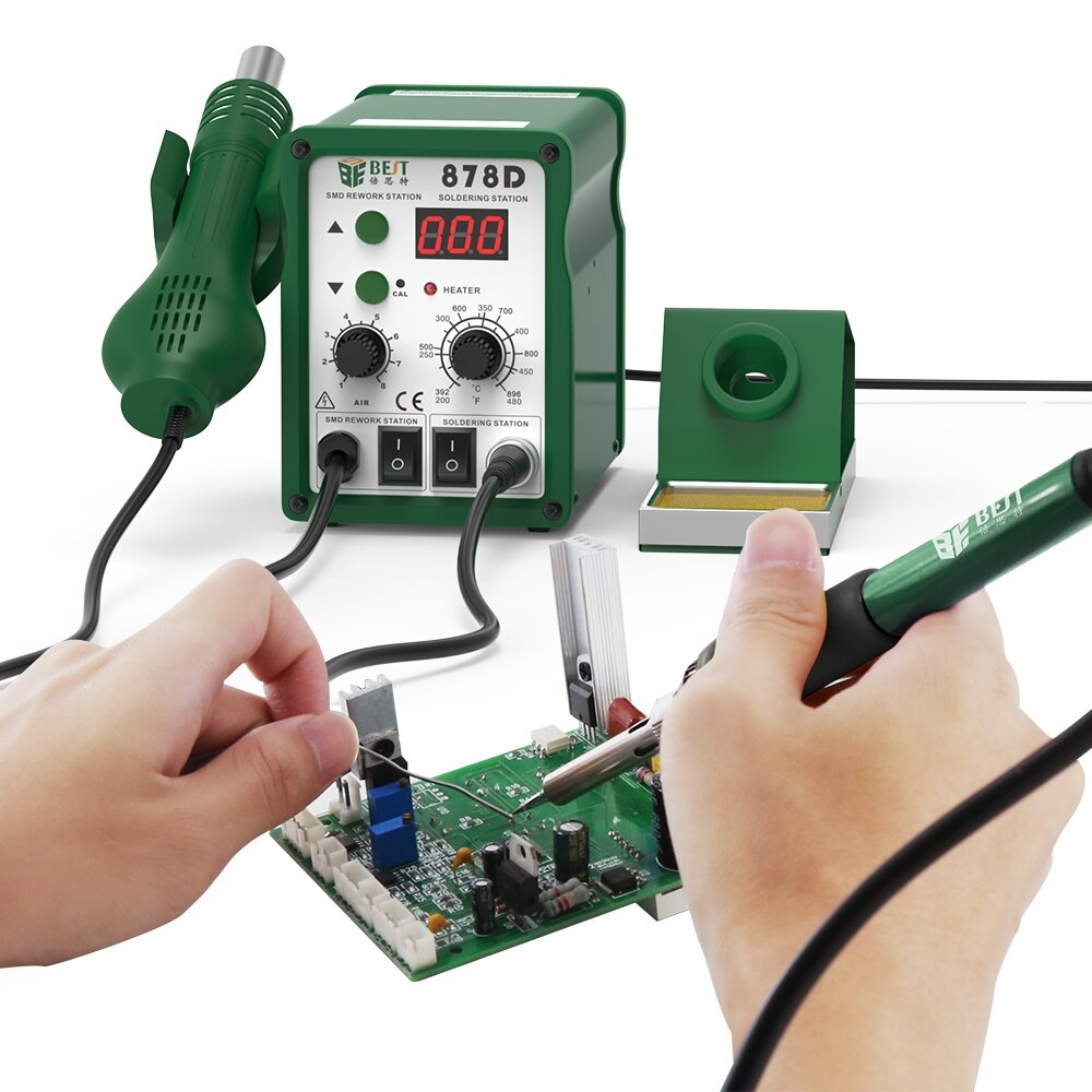 2 in 1 110V/220V Digital Display Lead-free Hot Air Gun Soldering Rework Station with 3 Nozzles