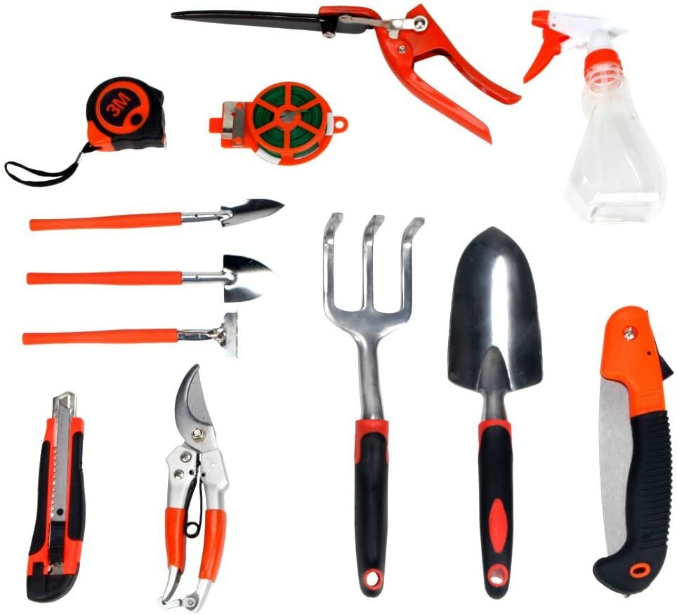 12PCS Heavy Duty Gardening Tools Hand Digging Weeder Rake Shovel Trowel with Storage Organizer