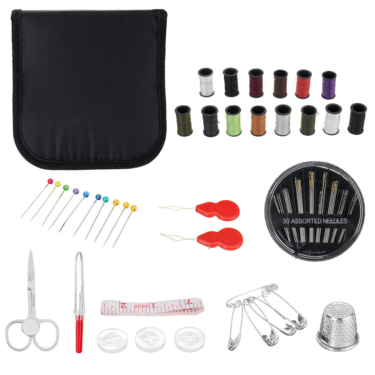 68PCS Sewing Set Thread Roll Scissor Tape Pin Thimble Hand Sewing Needle Kit