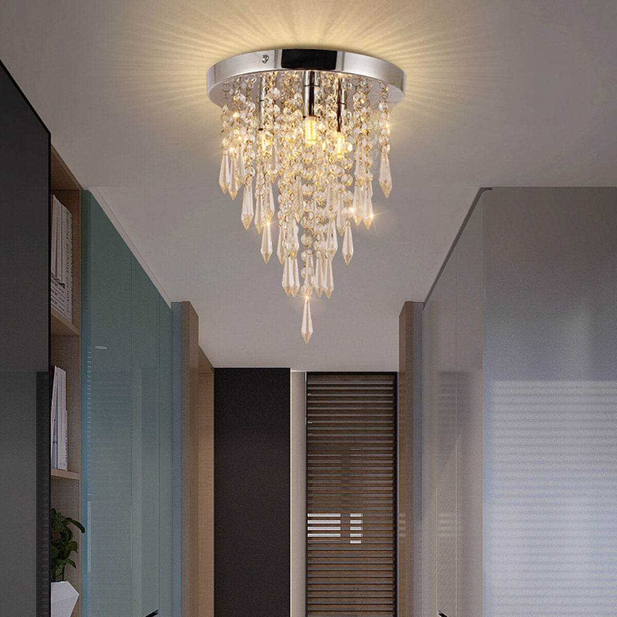250x265MM Crystal Chandeliers Crystal Ceiling Light For Bedroom Hallway Living Room Kitchen Chrome Finish Without Bulb
