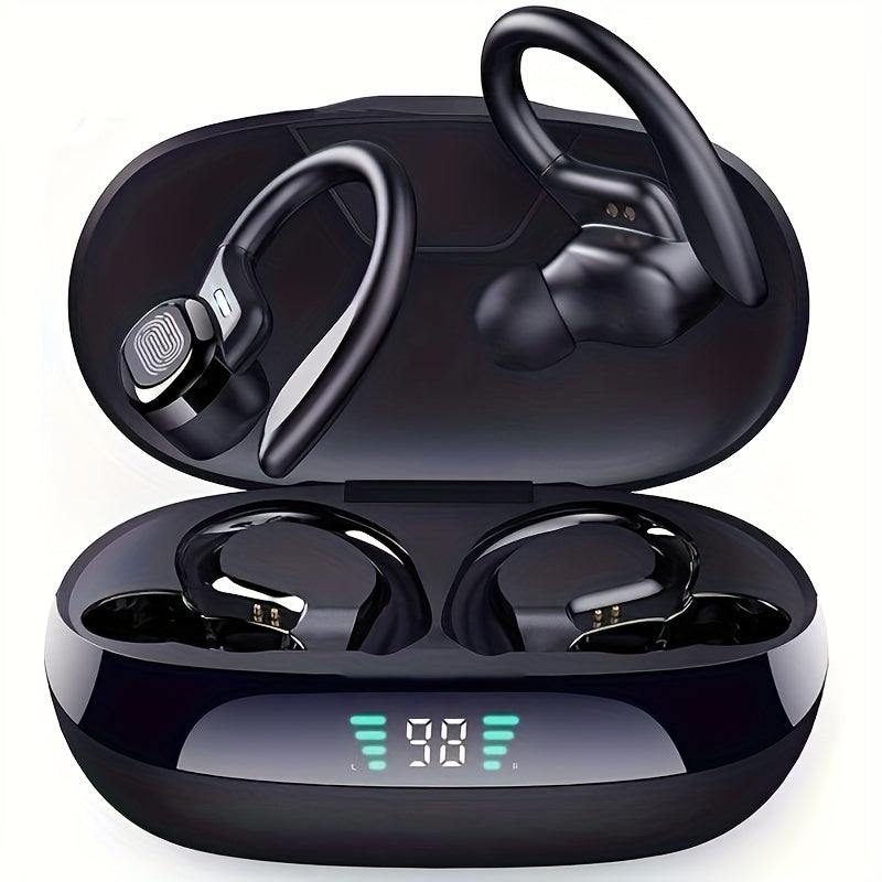 True Wireless Earbuds, TWS Earphones With Mic, Sport Earhook Headset, Stereo In Ear Headphones With LED Display Charing Case